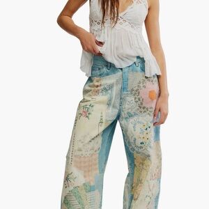 We The Free Multicolor Imaginary Patchwork Barrel Jeans